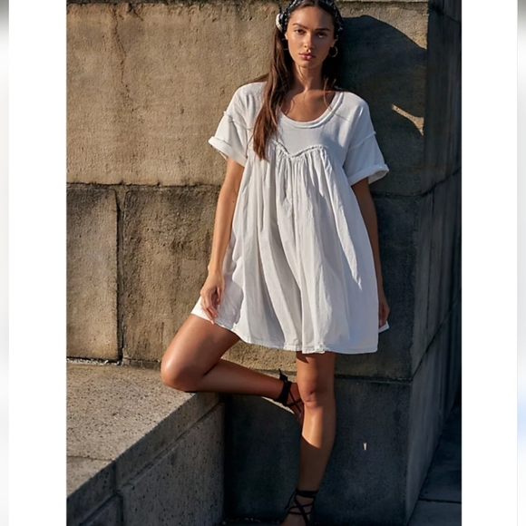 Free People Catalina Swing White Flowy Short Sleeve Sundress - Picture 5 of 13